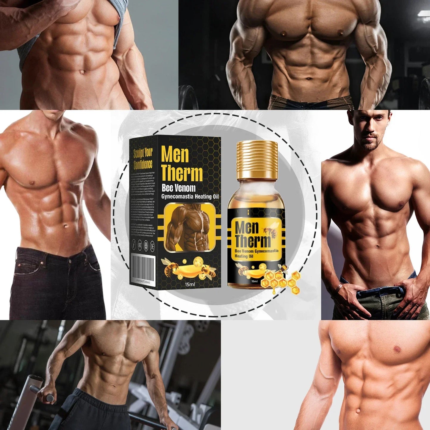 Bee Venom Gynecomastia Heating Oil Tightens Skin Burns Fat & Reveals 6 Pack.