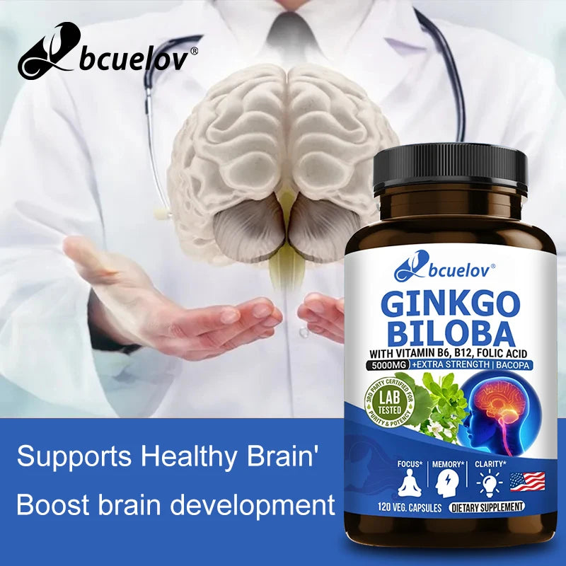 Ginkgo Biloba - Brain Booster - Rich in vitamins B6, B12, folic acid, helps improve concentration and memory, cognitive abilities
