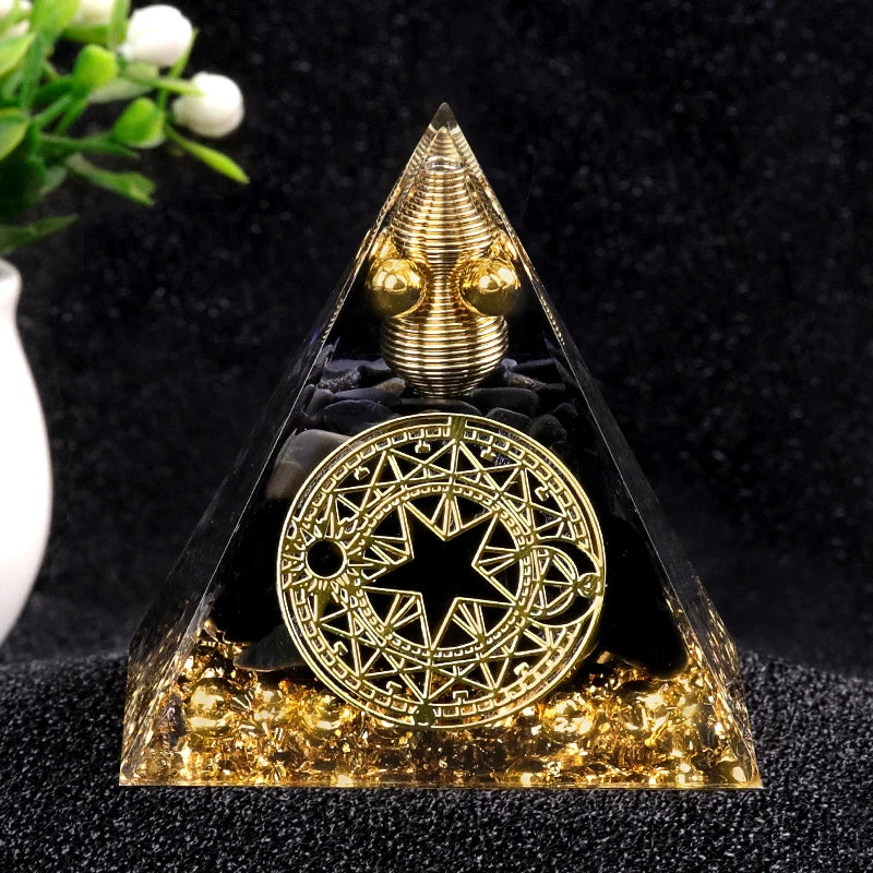 Orgonite Energy Pyramid Natural Reiki Healing Crystal Chakra Generator Blocks Harmful Electromagnetic Frequencies.
