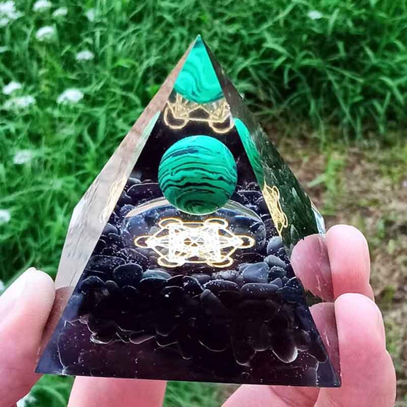 Natural Black Obsidian Metatron Orgonite Pyramid Epoxy Resin Orgon Energy Decoration For Healing Arts And Crafts