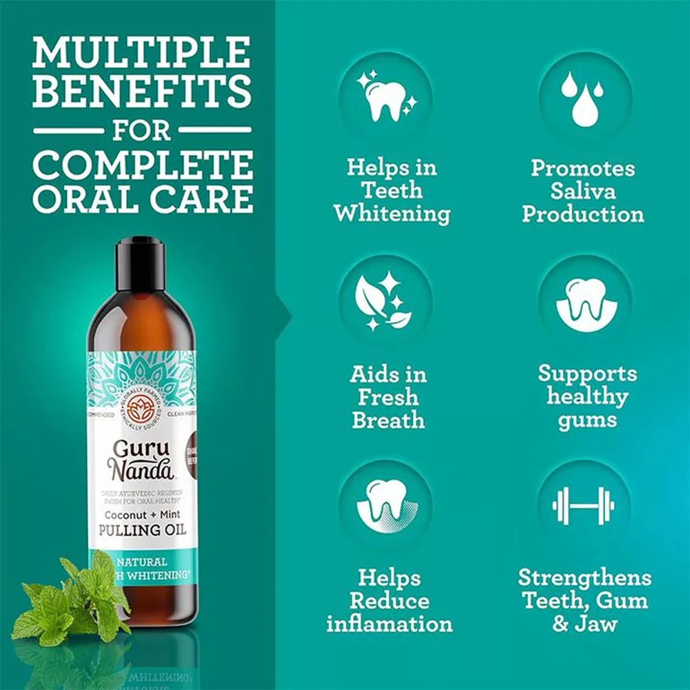 Brightening Mouthwash with Tongue Scraper Coconut Mint Pulling Oil Mouthwash Teeth Whitening Pulling Oil for Women Men Oral Care