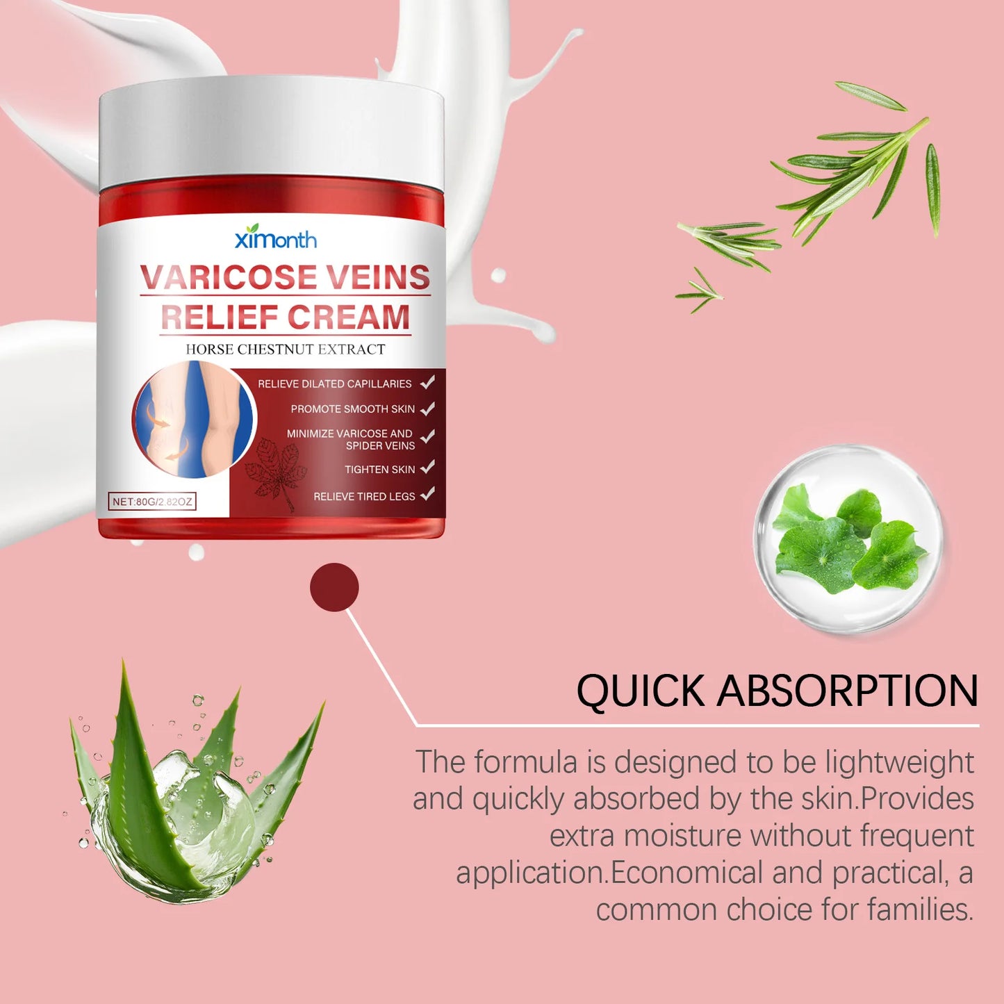 Aescin Horse Chestnut Varicose Veins Cream Leg Swelling Relief Eliminate Vasculitis Phlebitis Improve Blood Circulation Spider Veins Soothing Cream.