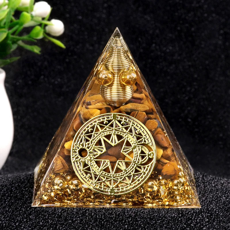 Orgonite Energy Pyramid Natural Reiki Healing Crystal Chakra Generator Blocks Harmful Electromagnetic Frequencies.
