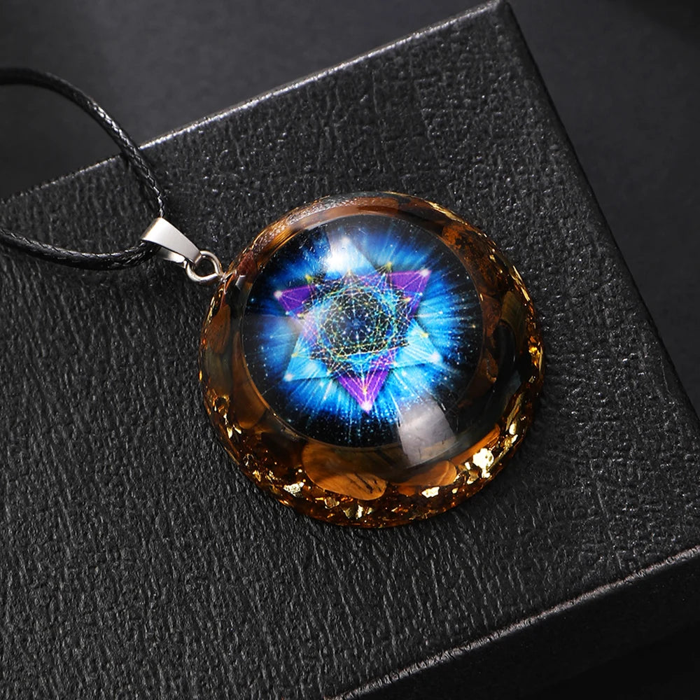 Sri Yantra Orgone Crystal Pendant Energy Generator Vintage Amulet.