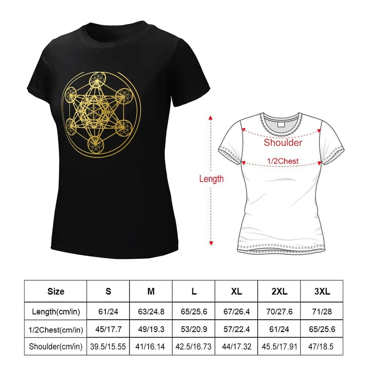 Metatrons Cube gold sacred geometry mandala esoteric symbol Kabbalah T-Shirt customizeds vintage Women t-shirts