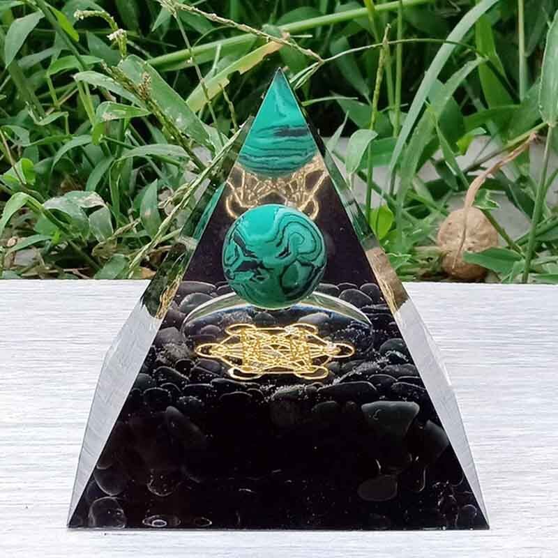 Natural Black Obsidian Metatron Orgonite Pyramid Epoxy Resin Orgon Energy Decoration For Healing Arts And Crafts