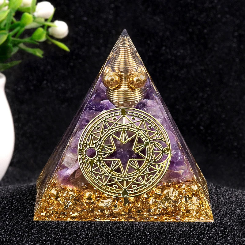 Orgonite Energy Pyramid Natural Reiki Healing Crystal Chakra Generator Blocks Harmful Electromagnetic Frequencies.