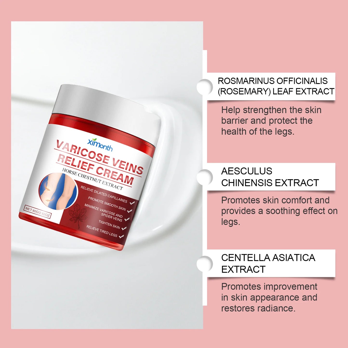 Aescin Horse Chestnut Varicose Veins Cream Leg Swelling Relief Eliminate Vasculitis Phlebitis Improve Blood Circulation Spider Veins Soothing Cream.