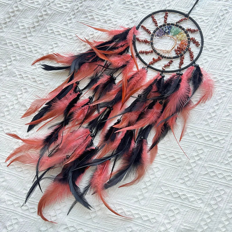 Chakra Dream Catcher Tree Of Life Crystal Hand Woven Feathers Wind Chimes Wall Hangings Spiritual Protection Connection to Ancestral Plane.