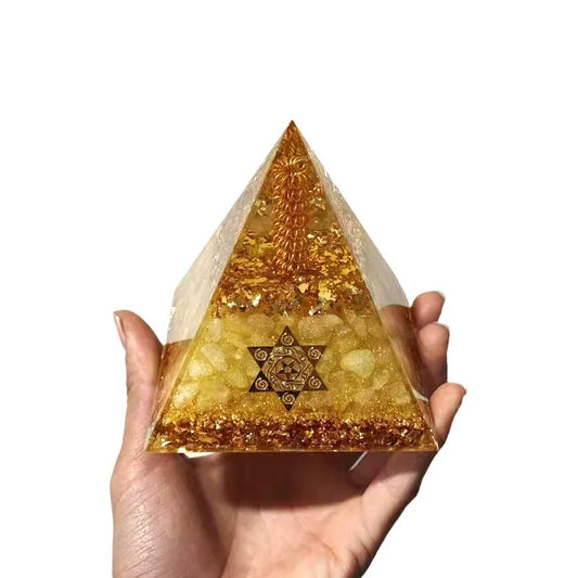 Citrine Energy Resin Zodiac Pyramid Gold Suction Natural Crystal Orgonite Great For Manifesting Laws of Attraction Removes Negative Energy.