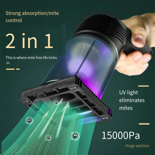 Electric Portabal Dust Mite Remover Wireless Vacuum Cleaner & Handheld UV 15000 Also Great For Pet Fur & Car.