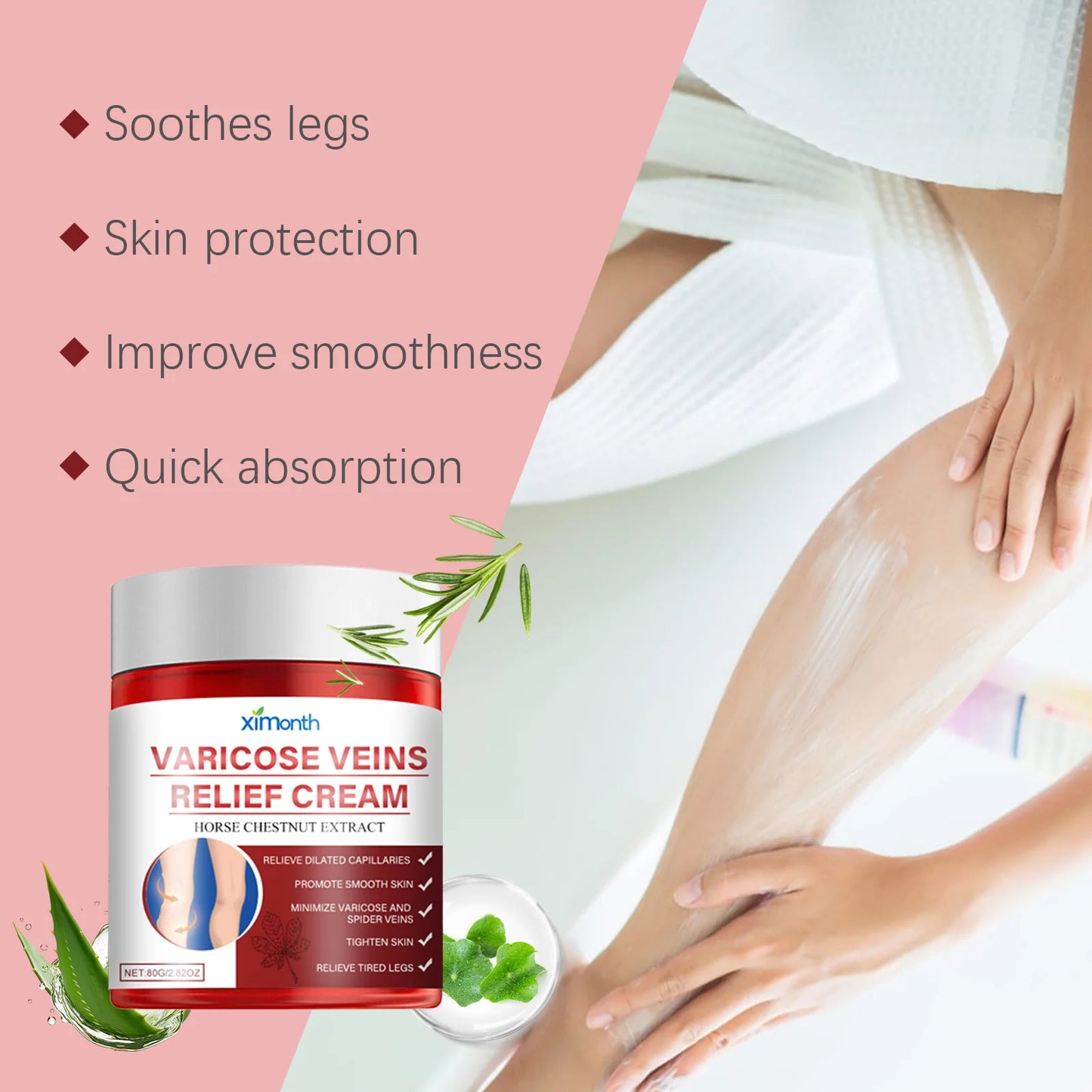Aescin Horse Chestnut Varicose Veins Cream Leg Swelling Relief Eliminate Vasculitis Phlebitis Improve Blood Circulation Spider Veins Soothing Cream.