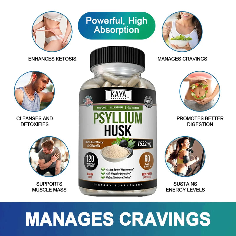Psyllium Husk Supplement 1532mg - Supports A Healthy Digestive System, Helps with Colon Cleansing, Detoxification, Sleep Aid