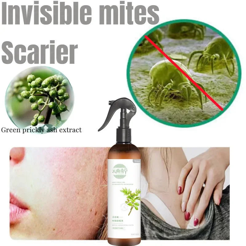 Green Prickly Ash Organic Dust Mite Removal Spray Bed Car Sofa No-wash Mite Removal Spray Avoid Allergies, Eczema, Asthma.