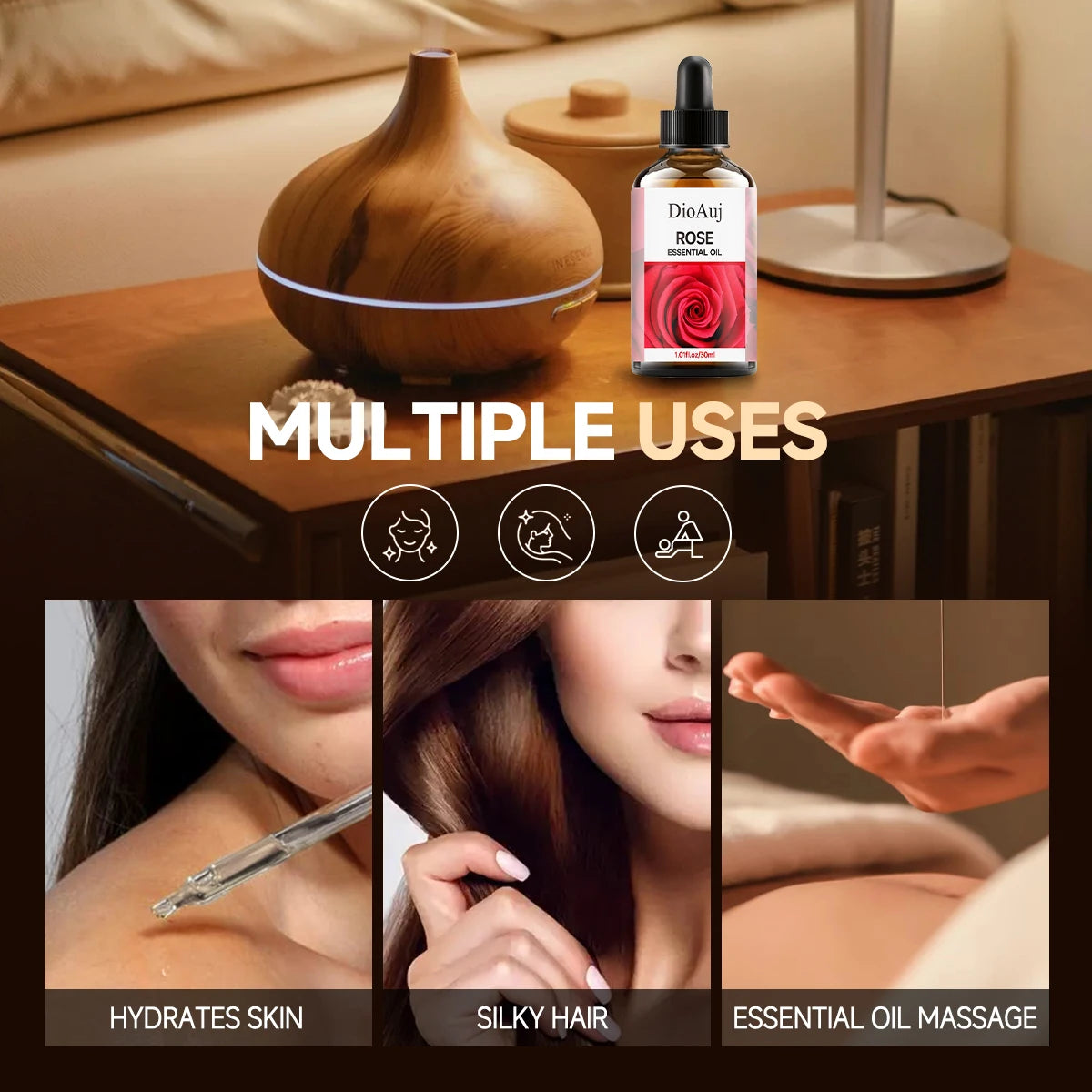 DioAuj 1PCS Essential Oil with Dropper ROSE Face Body Skin Care  Aromatherapy Oil for Humidifier Aromatherapy Candle