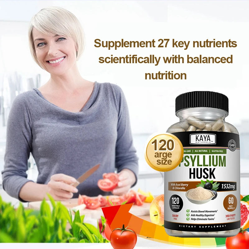 Psyllium Husk Supplement 1532mg - Supports A Healthy Digestive System, Helps with Colon Cleansing, Detoxification, Sleep Aid