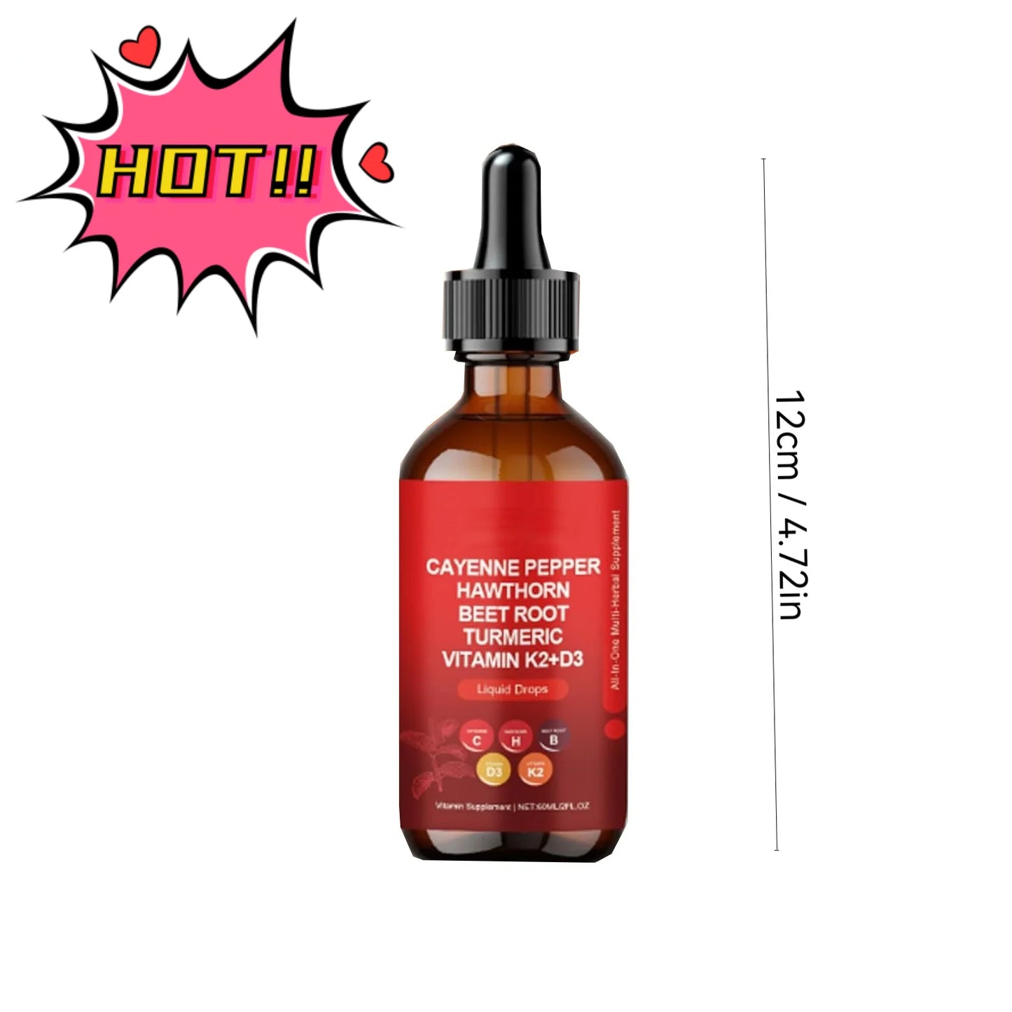Capsicum Extract Drops Organic Beetroot 60ml Cayenne Pepper Hawthorn  Liquid boost immune system, improves digestion & supports weight loss promotes healthy skin.