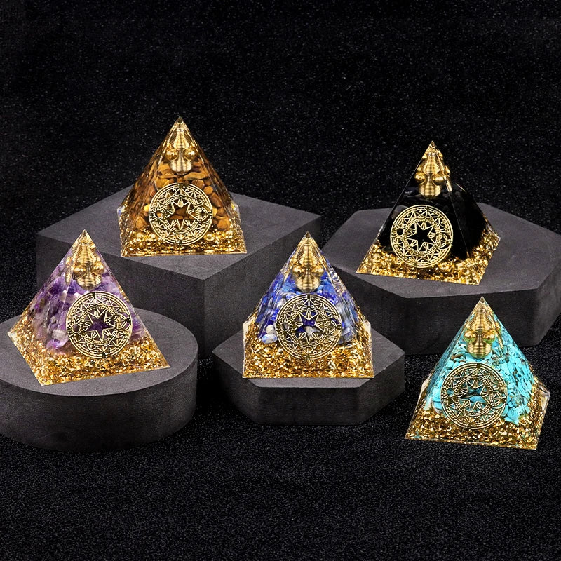 Orgonite Energy Pyramid Natural Reiki Healing Crystal Chakra Generator Blocks Harmful Electromagnetic Frequencies.
