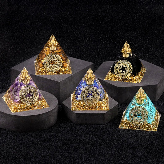 Orgonite Energy Pyramid Natural Reiki Healing Crystal Chakra Generator Blocks Harmful Electromagnetic Frequencies.