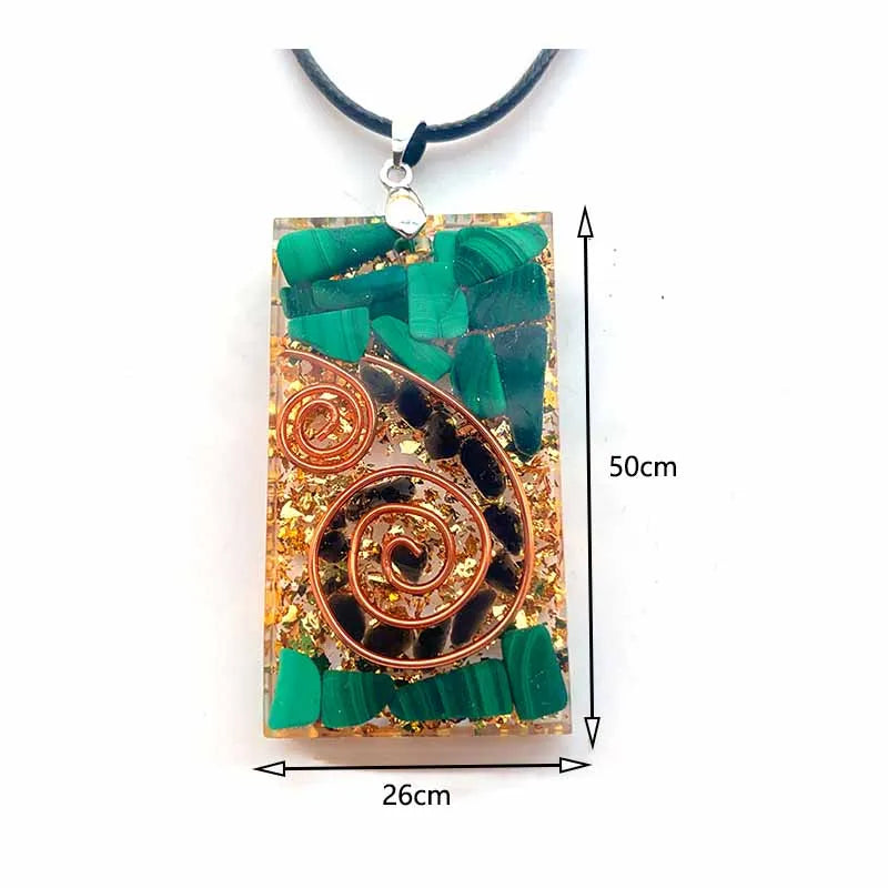 Handmade Orgone Pendant Necklace Black Tourmaline Malachite Crystal Stone Copper Energy EMF Protection Healing Orgonite Jewelry