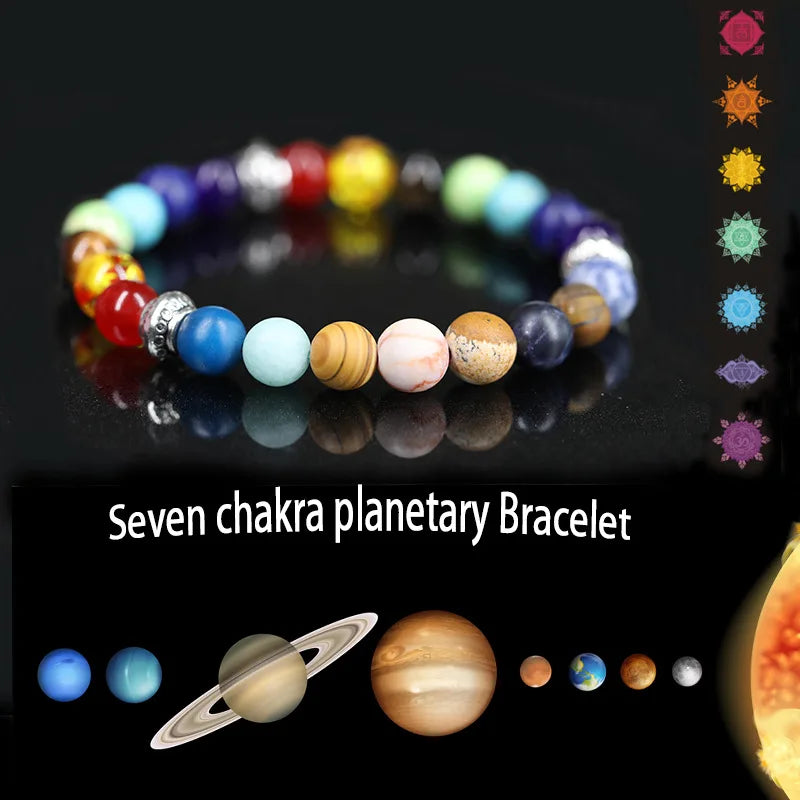 Eight Planets Solar System Bracelet Yoga Reiki Healing Meditation 7 Chakra Bracelet Spiritual Healing Jewelry.