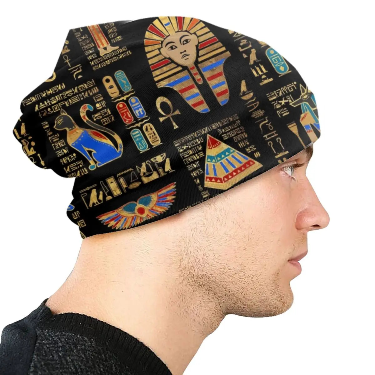 Kemetic Gods Hat Street Knitting Hat Winter Warm Ancient Kemet Pharaoh Skullies Beanies Caps Esoteric Clothing.