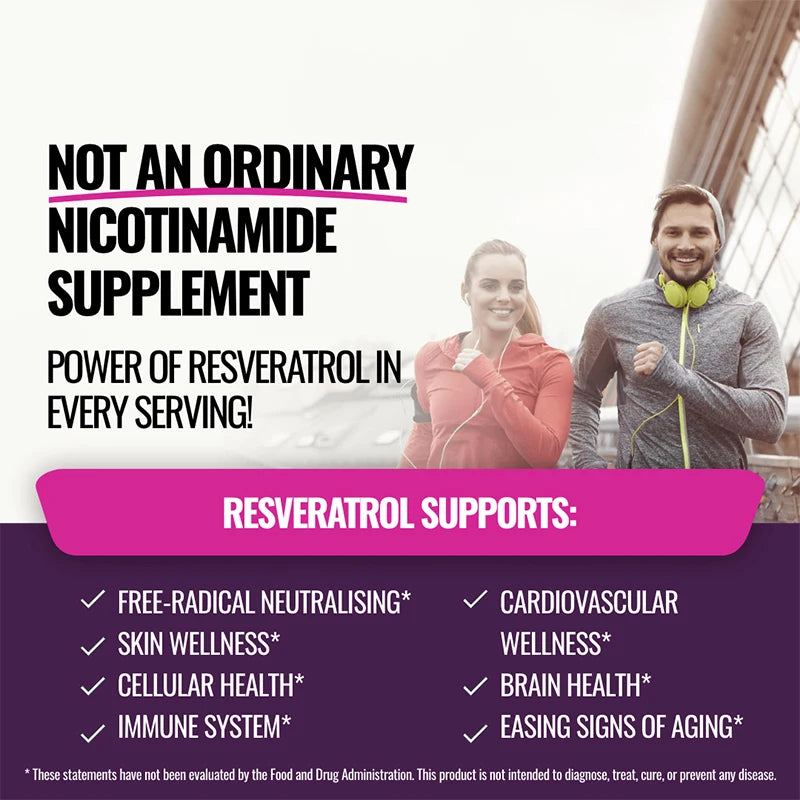 Daitea Vitamin B3 Niacinamide Resveratrol Supplement Capsules, Benefits Skin Health, NAD, Energy, Metabolism