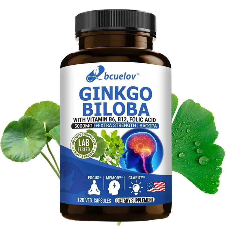 Ginkgo Biloba - Brain Booster - Rich in vitamins B6, B12, folic acid, helps improve concentration and memory, cognitive abilities