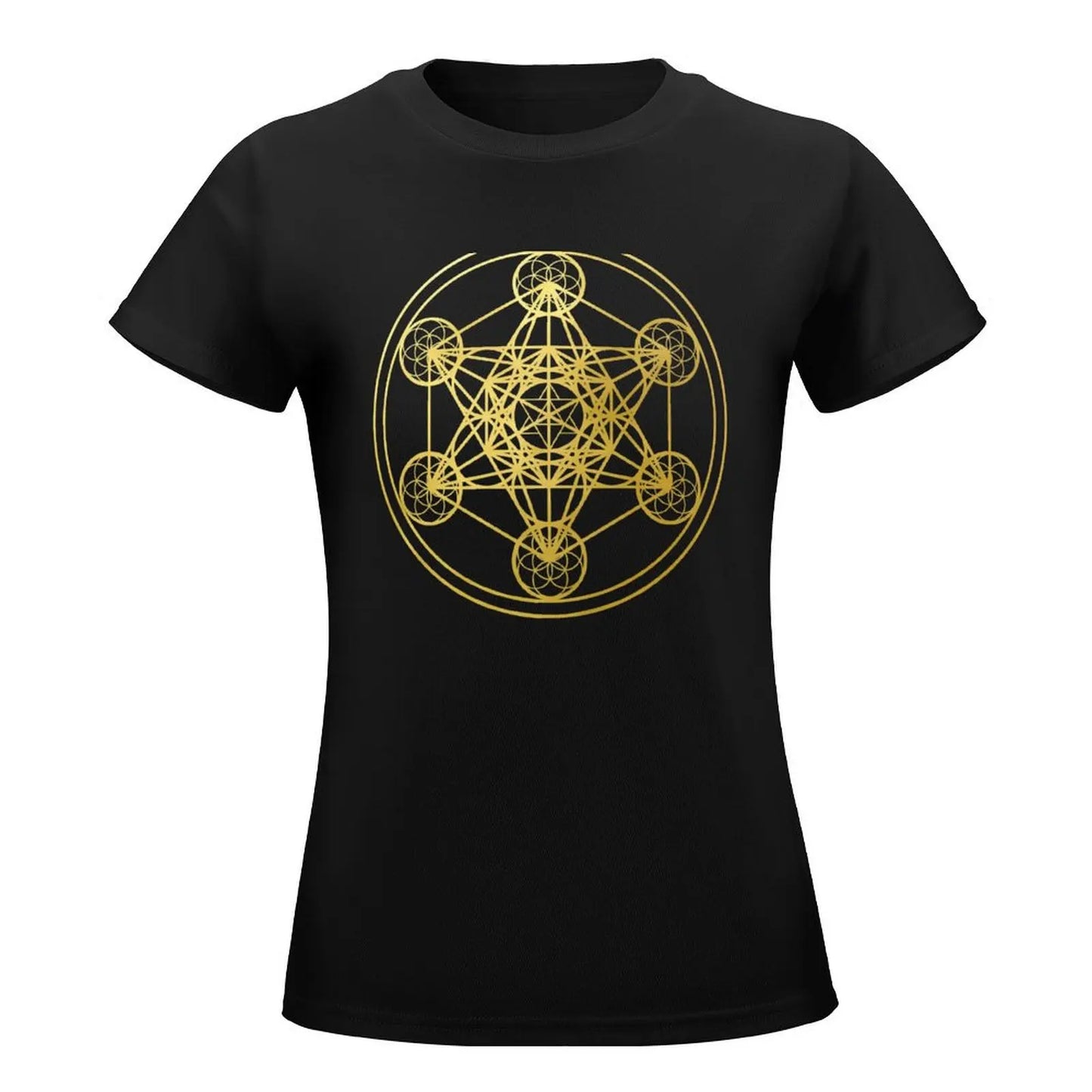 Metatrons Cube gold sacred geometry mandala esoteric symbol Kabbalah T-Shirt customizeds vintage Women t-shirts