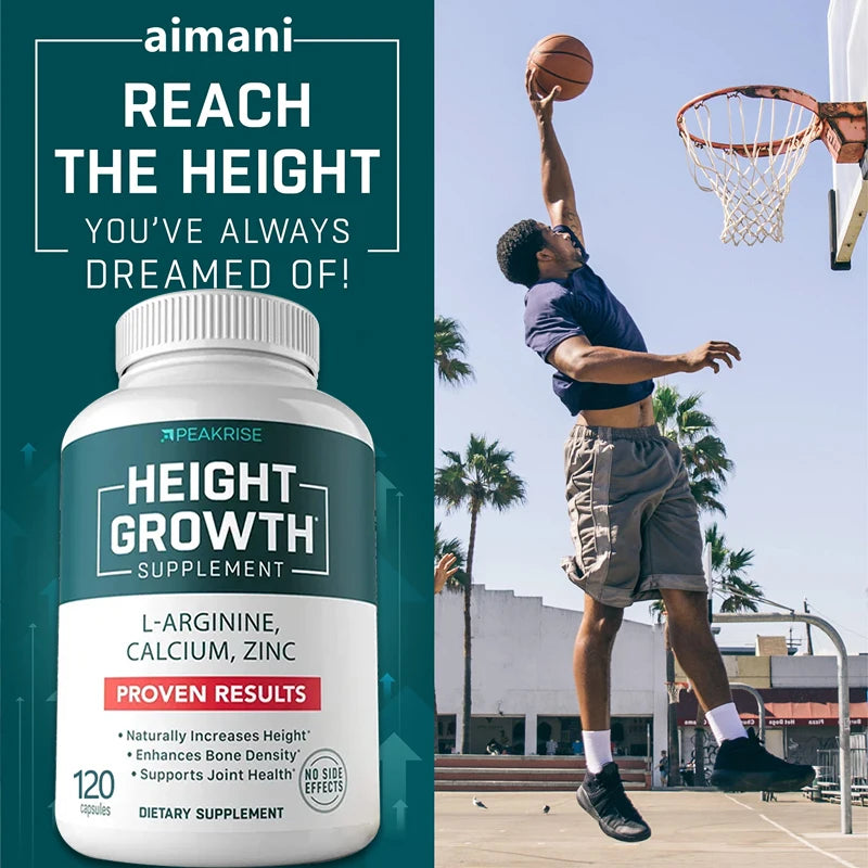 Calcium, Vitamin D3, Zinc, Promotes Bone Growth and Health, Natural Height Increase, Supplement Bone Length, Strength