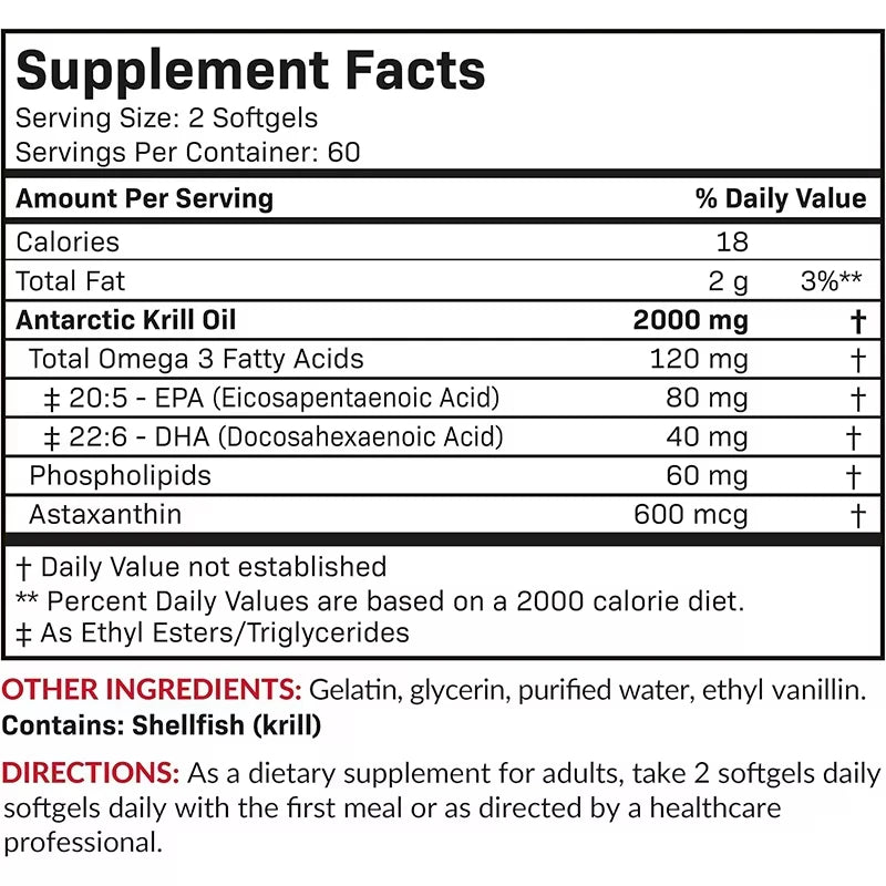 Antarctic Krill Oil Capsules Heart, Brain & Joint Support Powerful Omega-3 2000mg