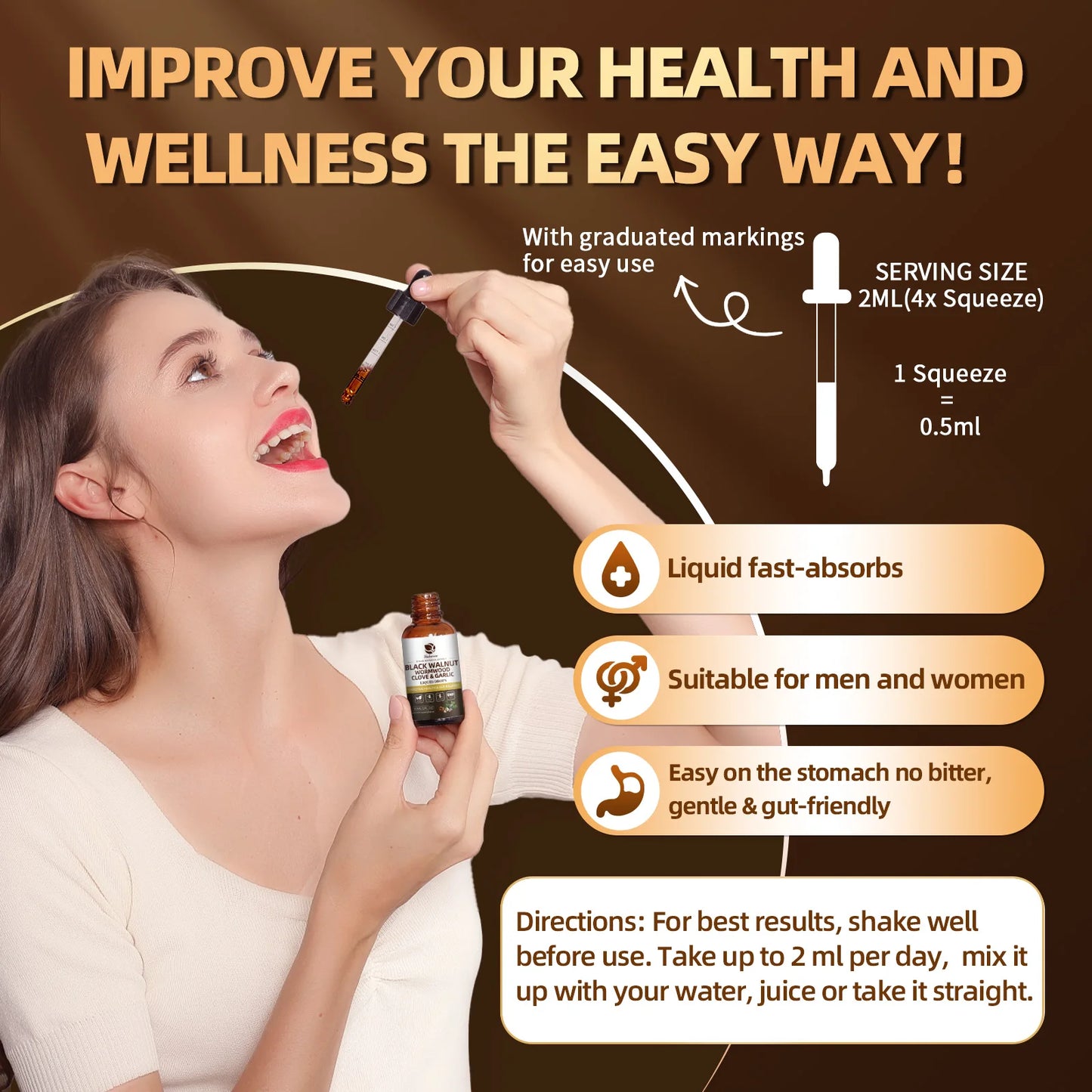 Black Walnut Wormwood Liquid Drop,Rapid Parasite Cleanse & Digestive Health Virus Fighter with Clove Garlic Turmeric 98% Absorption,Vegan Gluten-Free