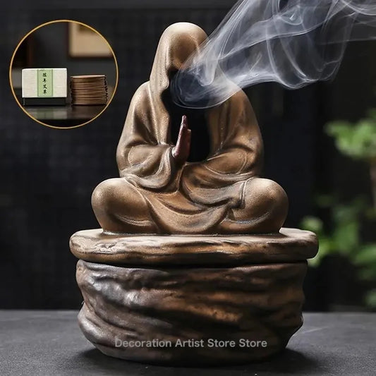 Formless Meditation  Incense Burner Backflow Monk Yoga Zen Sculpture