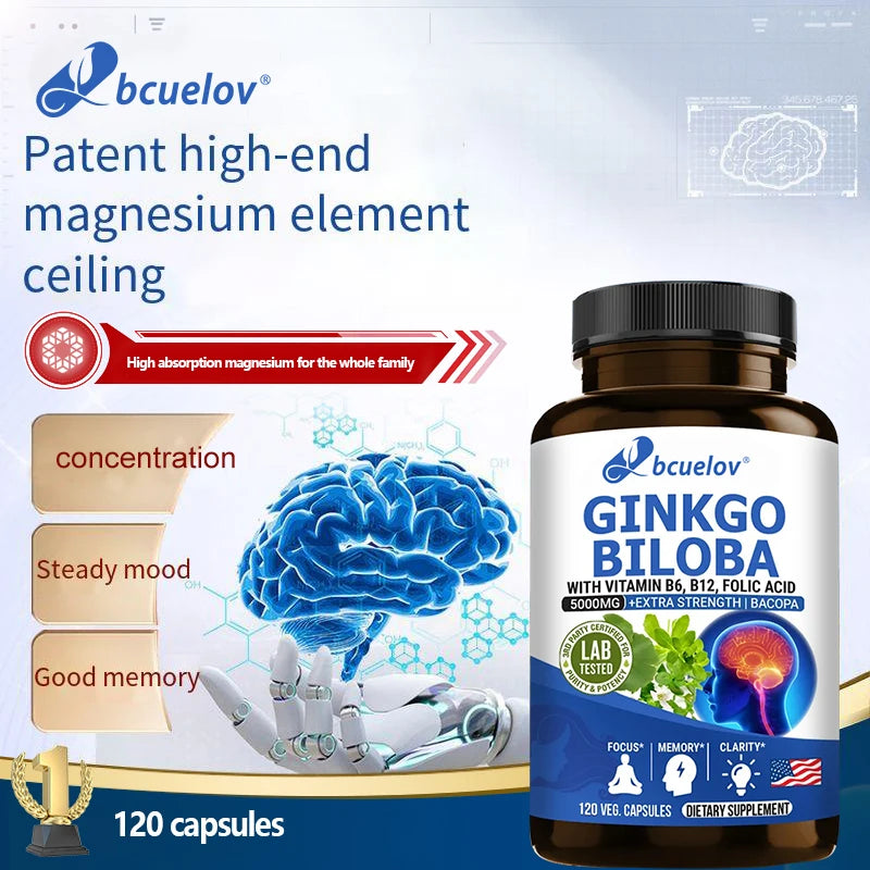 Ginkgo Biloba - Brain Booster - Rich in vitamins B6, B12, folic acid, helps improve concentration and memory, cognitive abilities