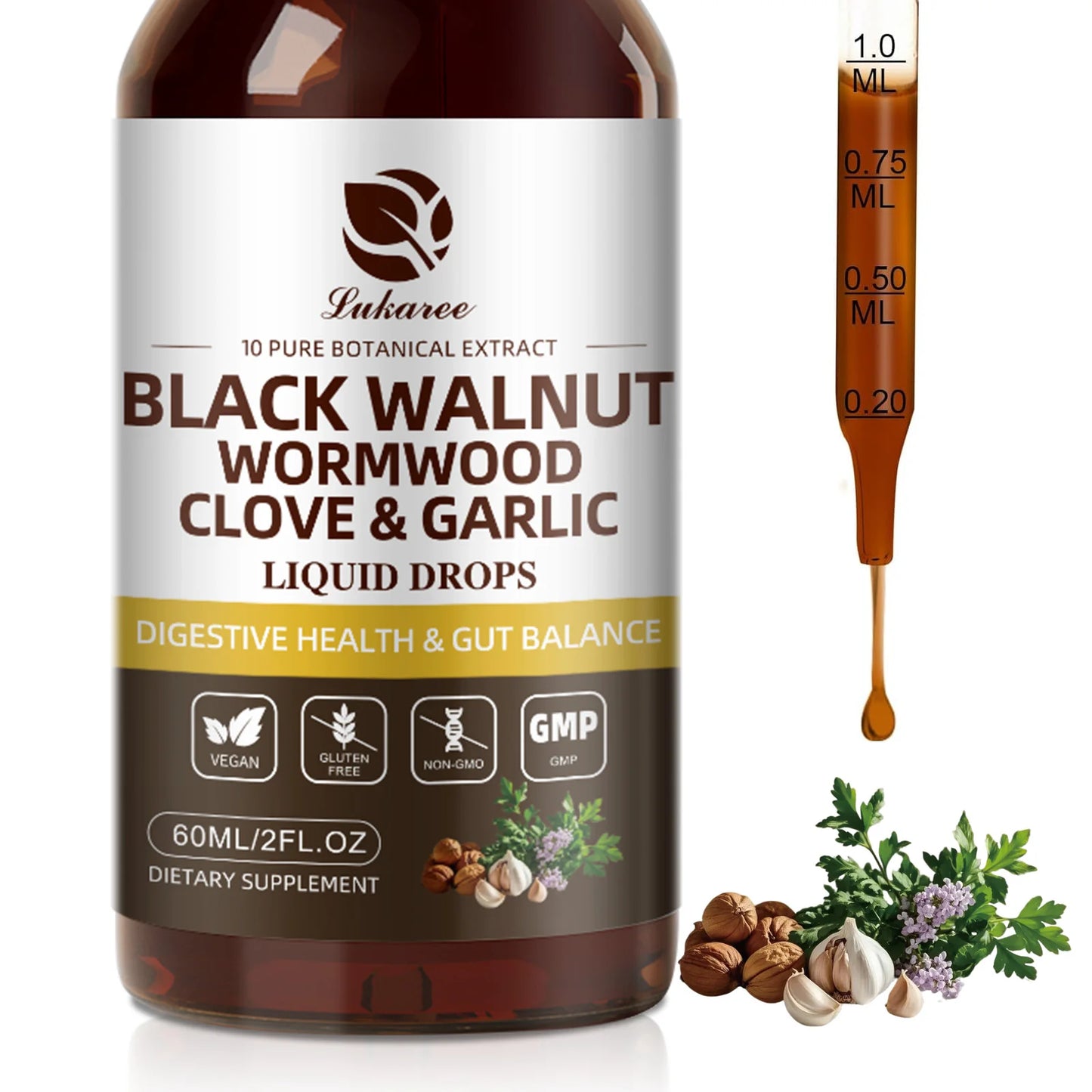 Black Walnut Wormwood Liquid Drop,Rapid Parasite Cleanse & Digestive Health Virus Fighter with Clove Garlic Turmeric 98% Absorption,Vegan Gluten-Free