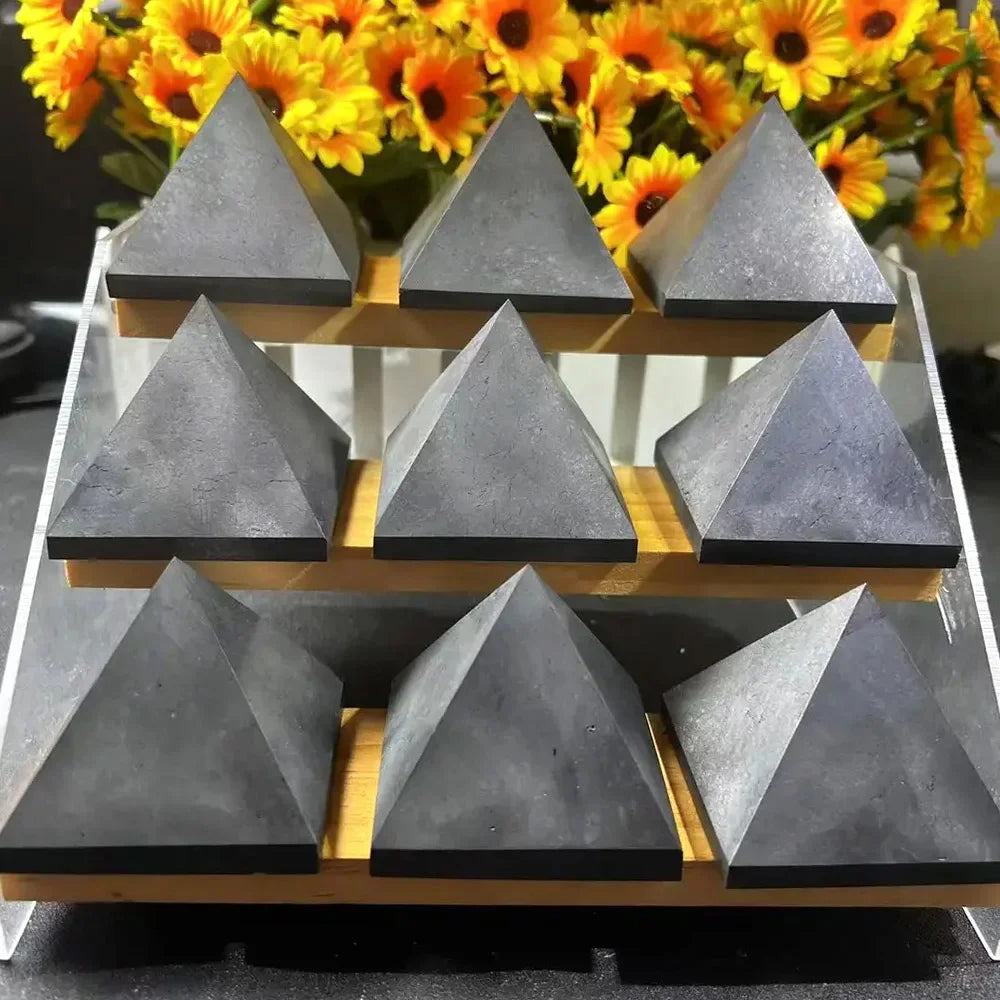 Black Shungite Pyramid Natural Crystal Stone Tower EMF Protection, Energy Stones Block Radiation ☢️