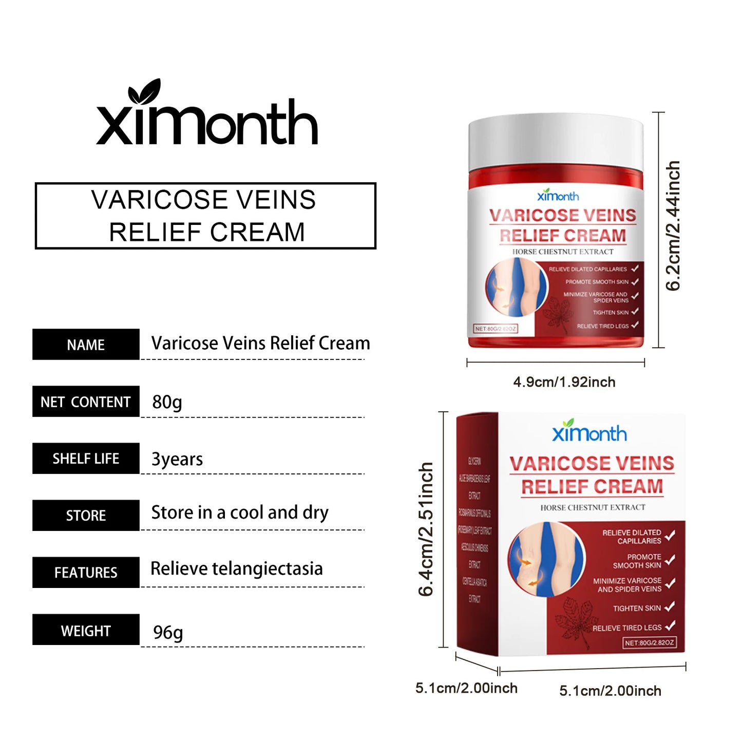 Aescin Horse Chestnut Varicose Veins Cream Leg Swelling Relief Eliminate Vasculitis Phlebitis Improve Blood Circulation Spider Veins Soothing Cream.