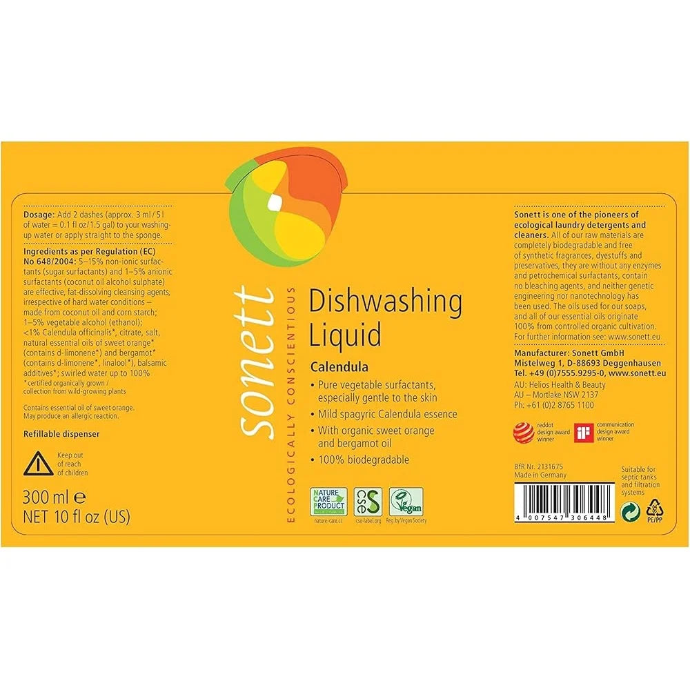 Organic Dishwashing Liquid Calendula Gentle on Hands Concentrated Natural Ingredients Safe Sensitive Skin Eco-friendly Liquid