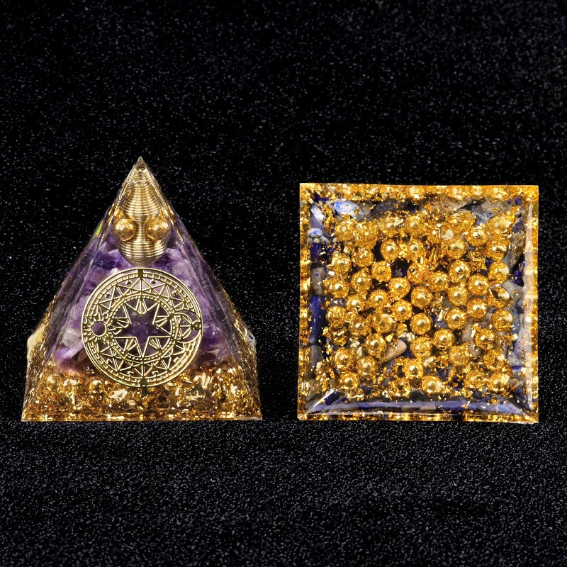 Orgonite Energy Pyramid Natural Reiki Healing Crystal Chakra Generator Blocks Harmful Electromagnetic Frequencies.
