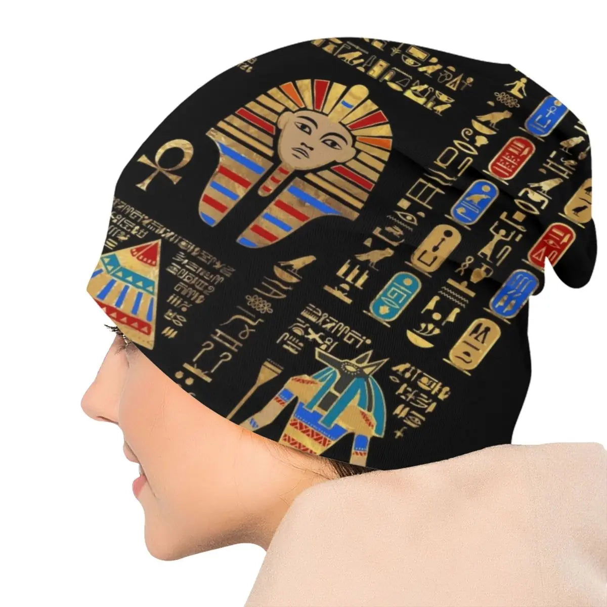 Kemetic Gods Hat Street Knitting Hat Winter Warm Ancient Kemet Pharaoh Skullies Beanies Caps Esoteric Clothing.