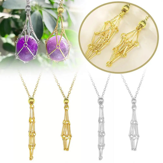 Alloy Design Crystal Cage Necklace Holder Jewelry Metal Adjustable Stone Pendant Net Chain Collecting.