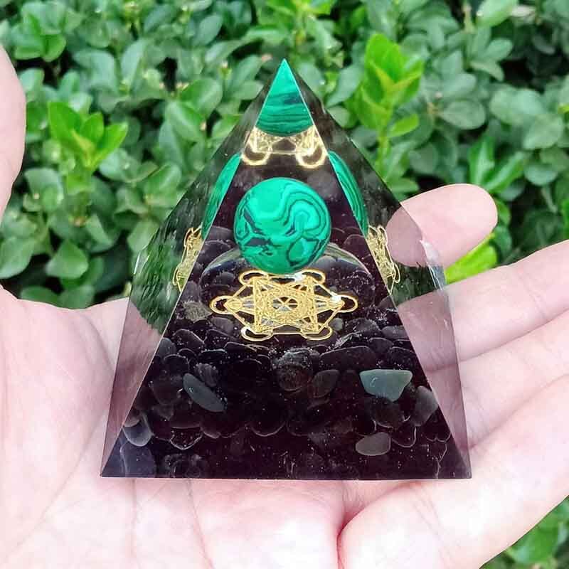 Natural Black Obsidian Metatron Orgonite Pyramid Epoxy Resin Orgon Energy Decoration For Healing Arts And Crafts