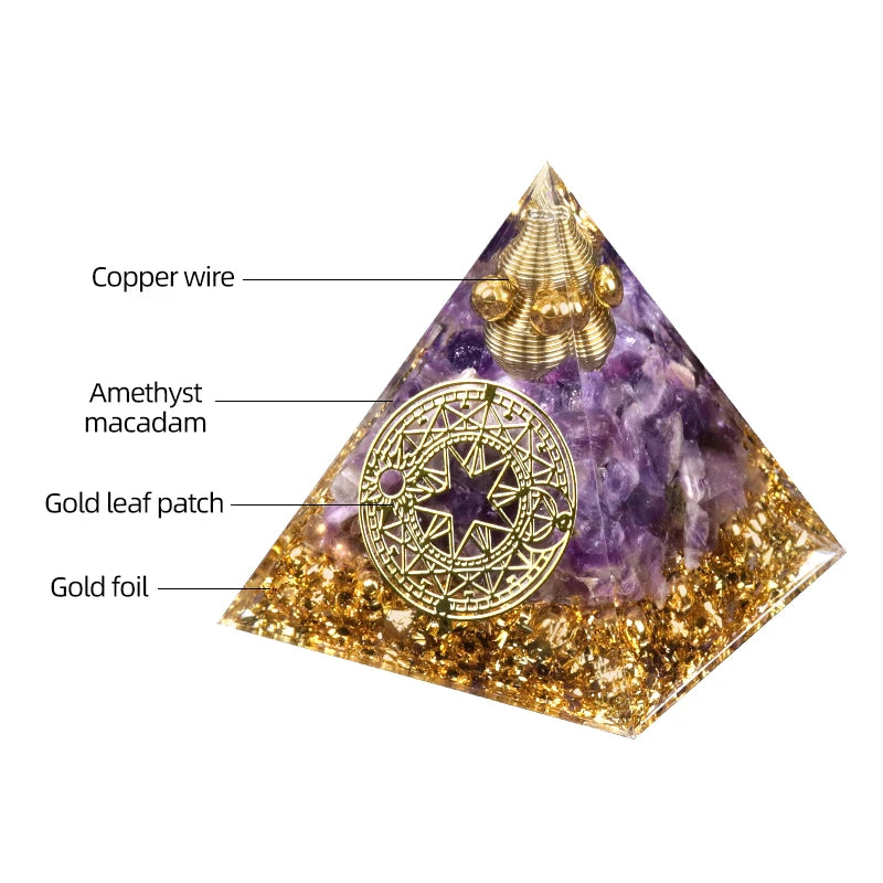 Orgonite Energy Pyramid Natural Reiki Healing Crystal Chakra Generator Blocks Harmful Electromagnetic Frequencies.