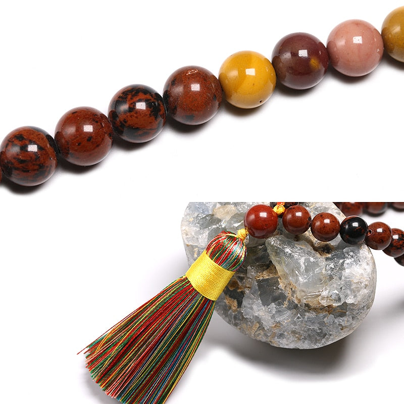 8mm Natural Mahogang Obsidian and Mookaite Necklace JapaMala Sets,Onyx Beads Spiritual Jewelry, Meditation 108 Beads Bracelet