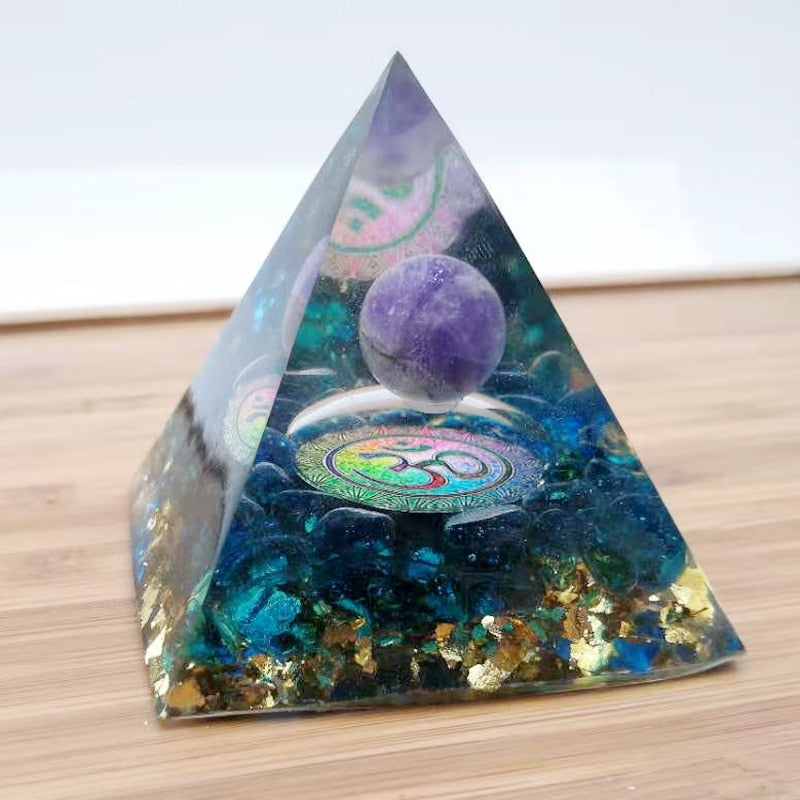 60mm Orgonite Pyramid Meditation Yoga Ohm Purple Crystal Sphere Natural Stone Orgone Energy Healing Reiki Chakra Multiplier