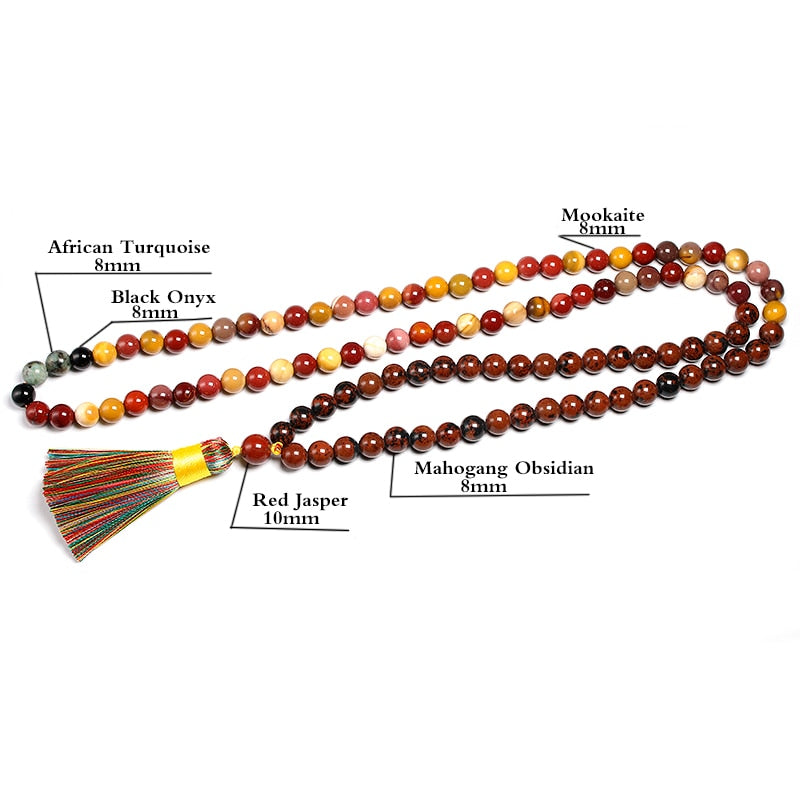 8mm Natural Mahogang Obsidian and Mookaite Necklace JapaMala Sets,Onyx Beads Spiritual Jewelry, Meditation 108 Beads Bracelet