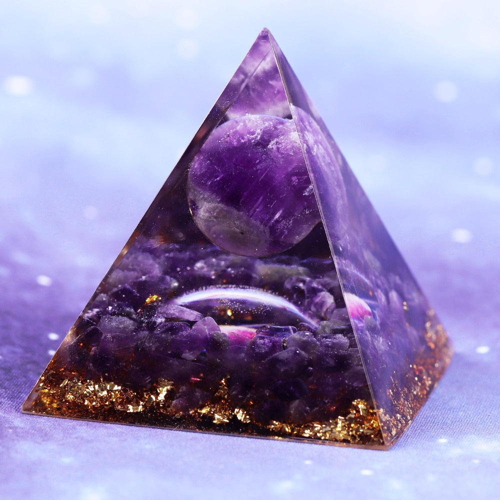 Glow In The Dark Lucid Dreaming Planet Orgone Pyramid  Amethyst Sphere Healing Orgonite  Energy Generator Pyramid.