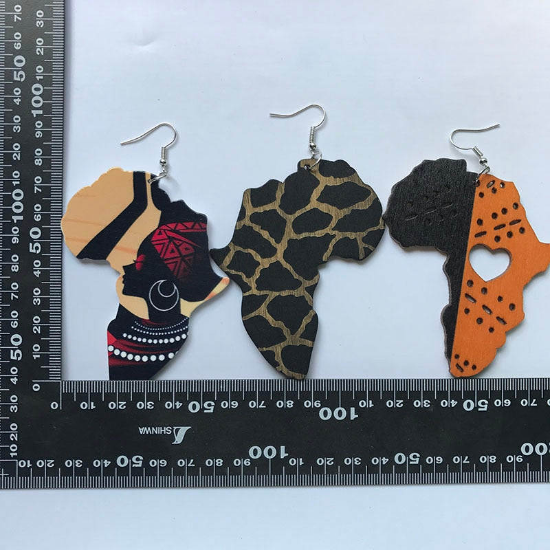 Black Queen Wood Africa Map Ankh Earring Vintage Party African Afro Jewelry Wooden DIY Club Gift