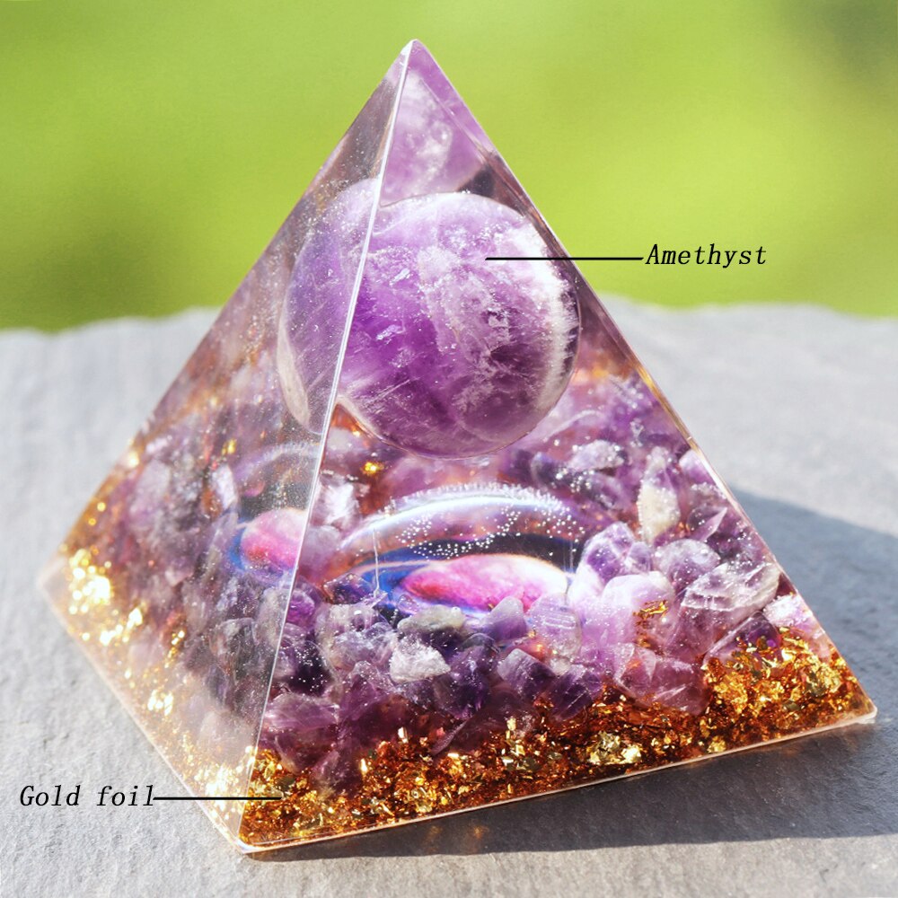 Glow In The Dark Lucid Dreaming Planet Orgone Pyramid  Amethyst Sphere Healing Orgonite  Energy Generator Pyramid.