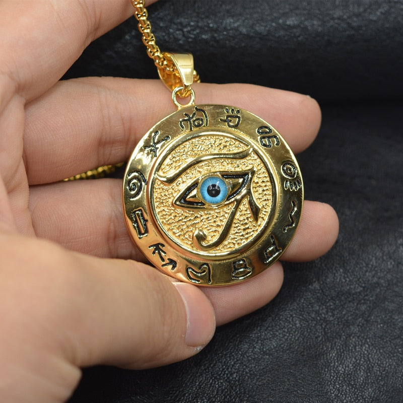 Ancient Kemetic Gold Egyptian Eye of Horus Necklace